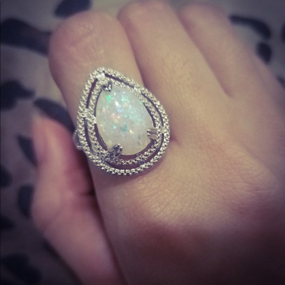 Vintage Jewelry - Solid Sterling Silver Diamond Fire Opal Ring